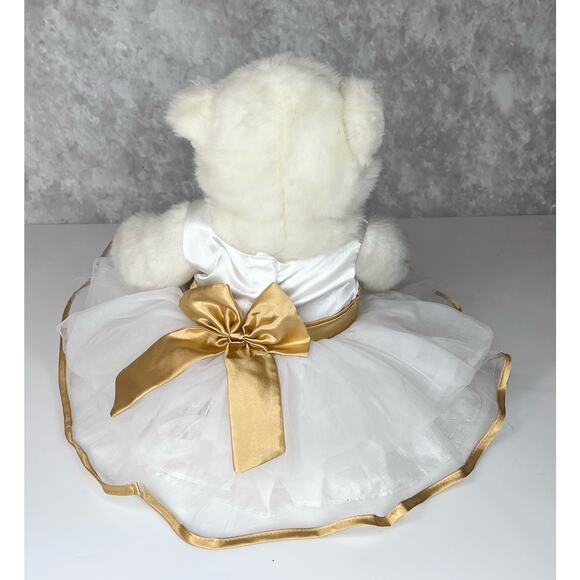 Build A Bear Teddy Bear Plush 16" White Stuffed Animal Gold Ballerina Tutu Dress - Picture 4 of 9